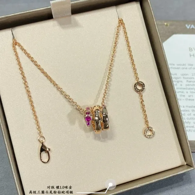 Gold Pink Curb Chain Multi-Element Pendant Necklace 2
