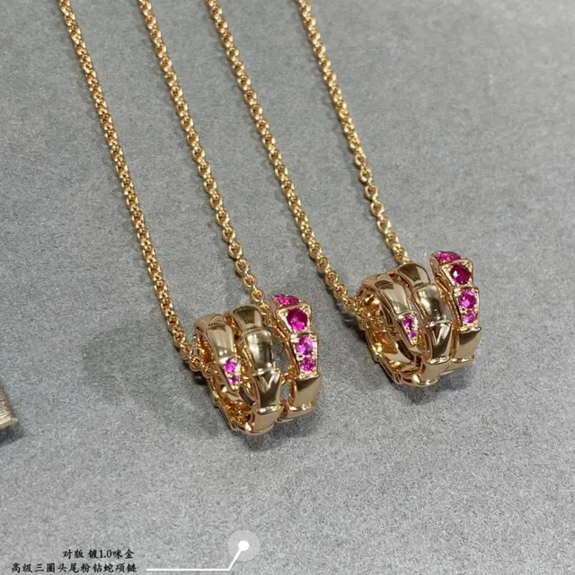 Gold Pink Curb Chain Multi-Element Pendant Necklace 7