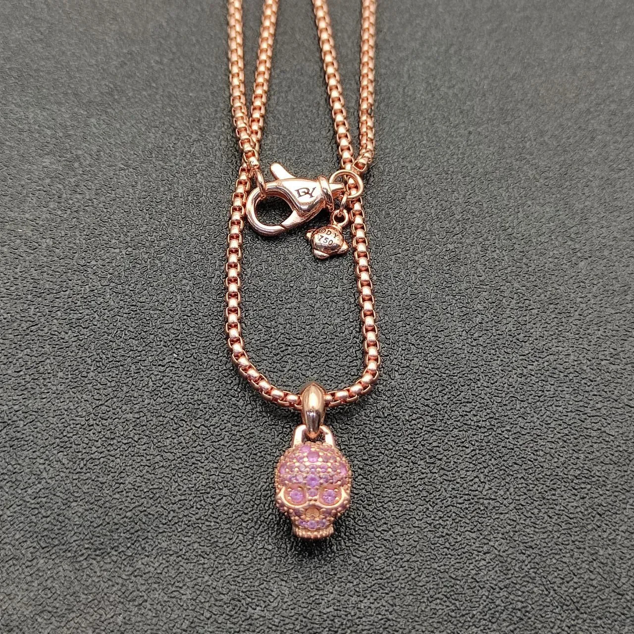 Gold Purple Pavé-Set Skull Pendant Rose Finish Necklace 8