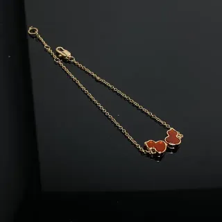 Bracelete Corrente Dourada Corrente Vermelha Duplo Charm Pingente