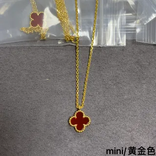 金色红三叶草形状吊坠珐琅中心项链