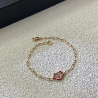 Bracelete Corrente Paperclip Esmalte Lock Charm Dourado Vermelho