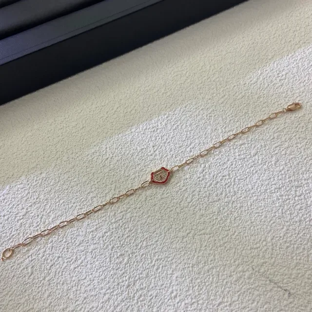 Gold Red Paperclip Chain Enamel Lock Charm Bracelet 4