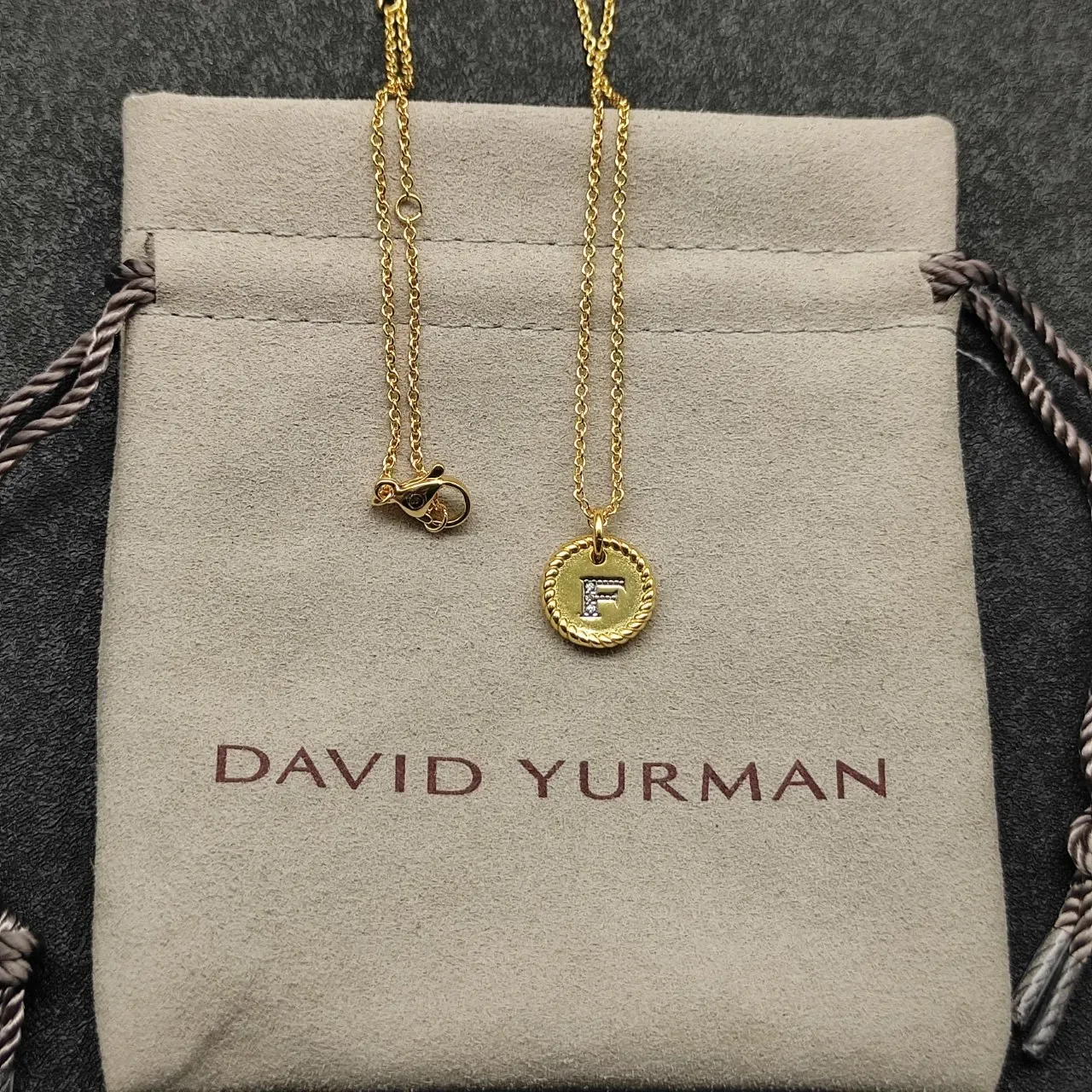 Gold Rope-Edge Initial F Pendant Necklace 6