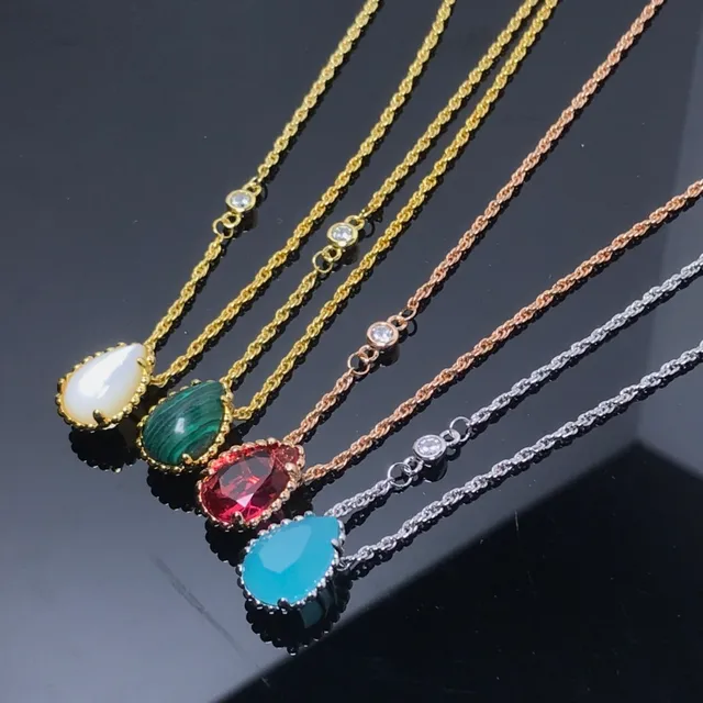 Gold Rose Gold Silver Teardrop Gemstone Pendant Necklaces 2