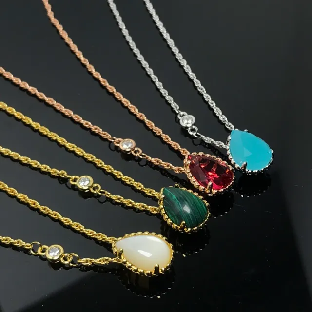 Gold Rose Gold Silver Teardrop Gemstone Pendant Necklaces 4