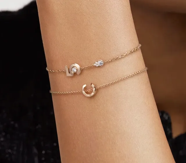 Gold Silver Chain Round And Teardrop Gem-Set Charms Bracelet 7