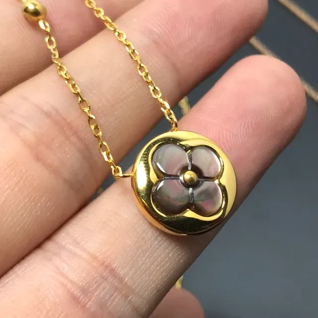Collier pendentif floral circulaire avec incrustation de mère de perle en or et argent 3