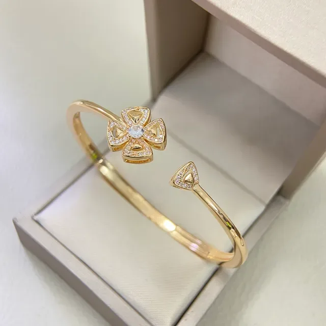 Gold Silver Floral Motif Pavé-Set Stones Bracelet 5