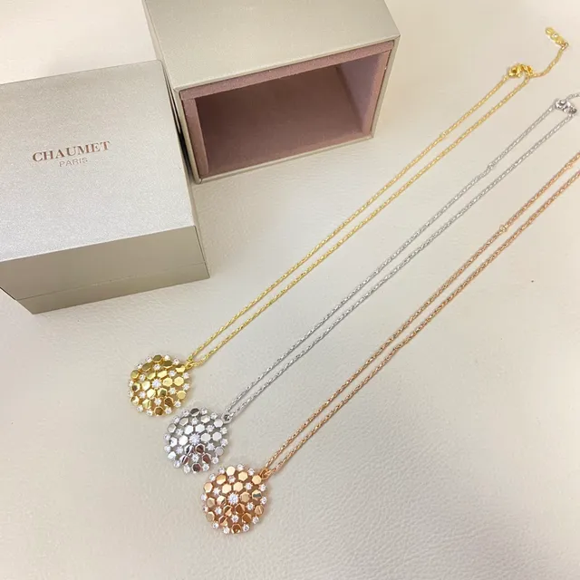 Gold Silver Hexagonal Pavé Setting Crystal Accents Necklace 2