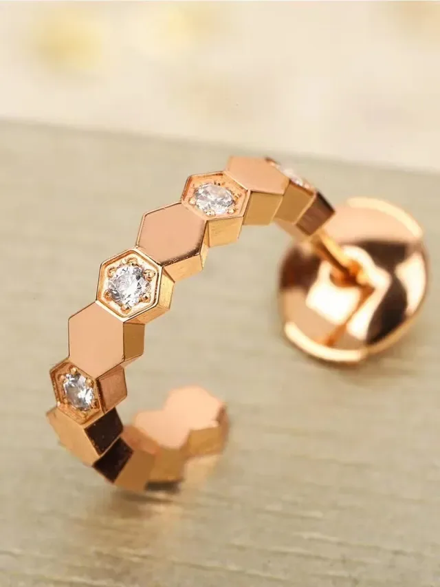 Gold Silver Hexagonal Segmented Hinged Hoop Earrings 2