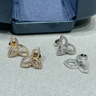 Gold Silver Interlocking Leaf Motif Pavé-Set Stones Earrings