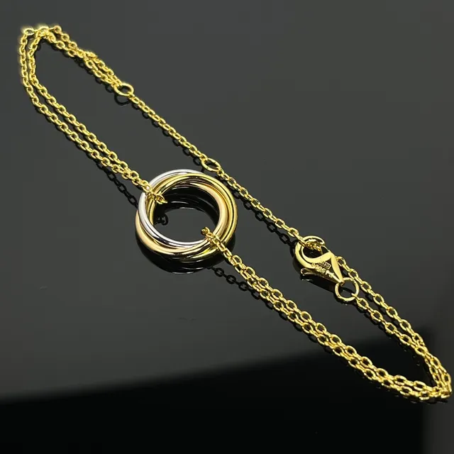 Gold Silver Interlocking Triple-Ring Pendant Fine Curb-Link Chain Necklace 3