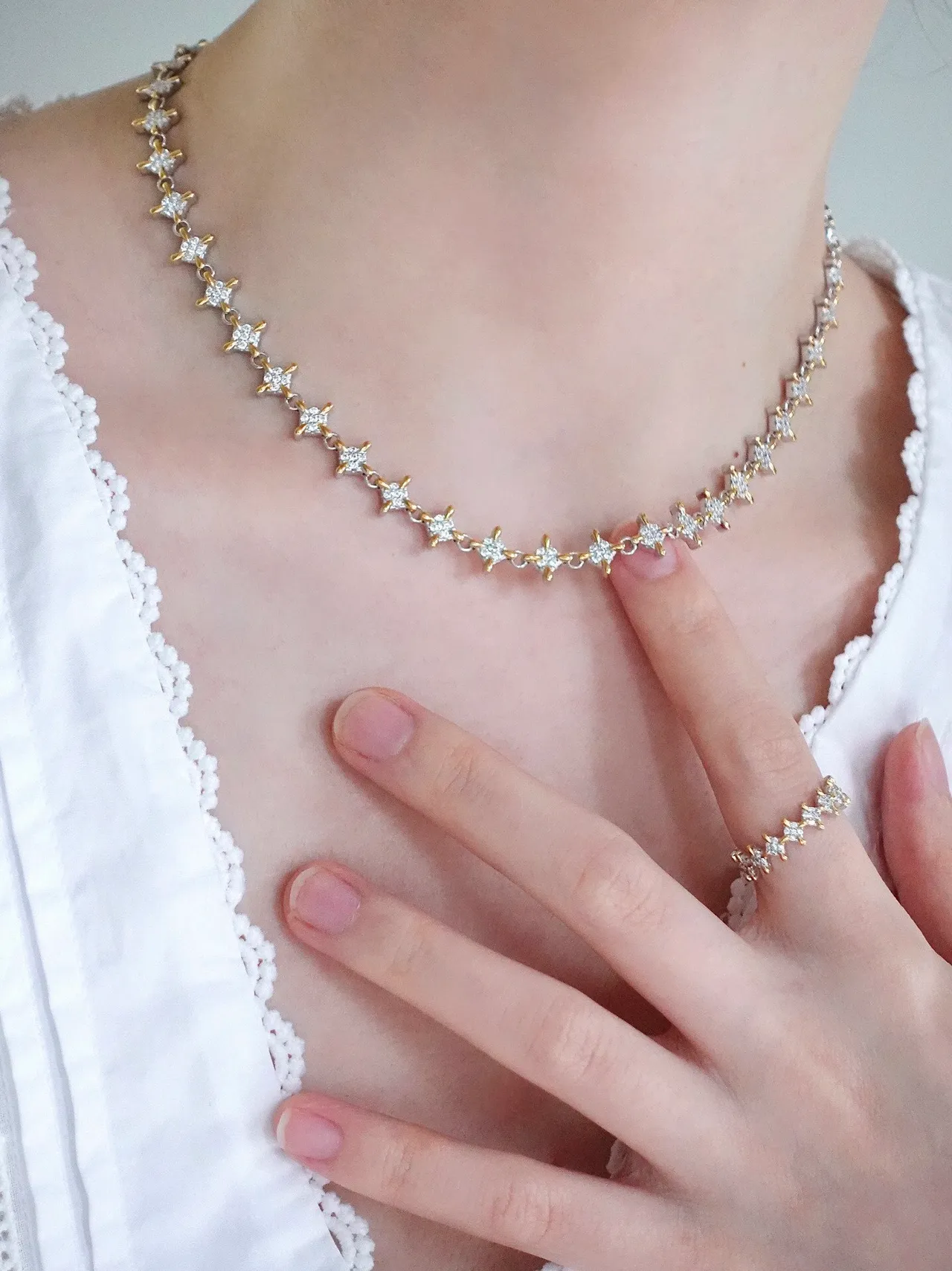 Gold Silver Layered Star-Motif Necklace 8