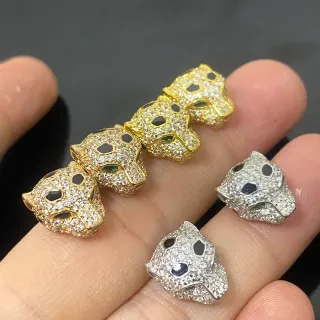 Gold Silver Panther-Head Silhouette Pavé-Set Crystal Earrings