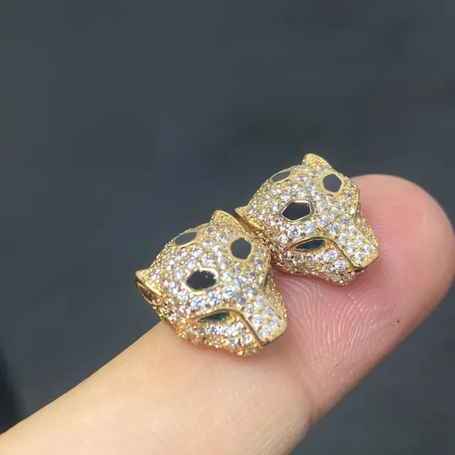 Gold Silver Panther-Head Silhouette Pavé-Set Crystal Earrings 2