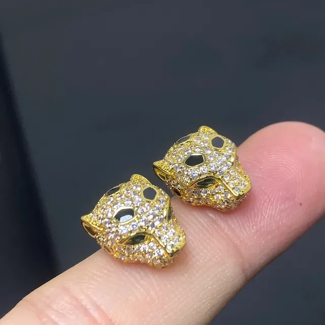 Gold Silver Panther-Head Silhouette Pavé-Set Crystal Earrings 3