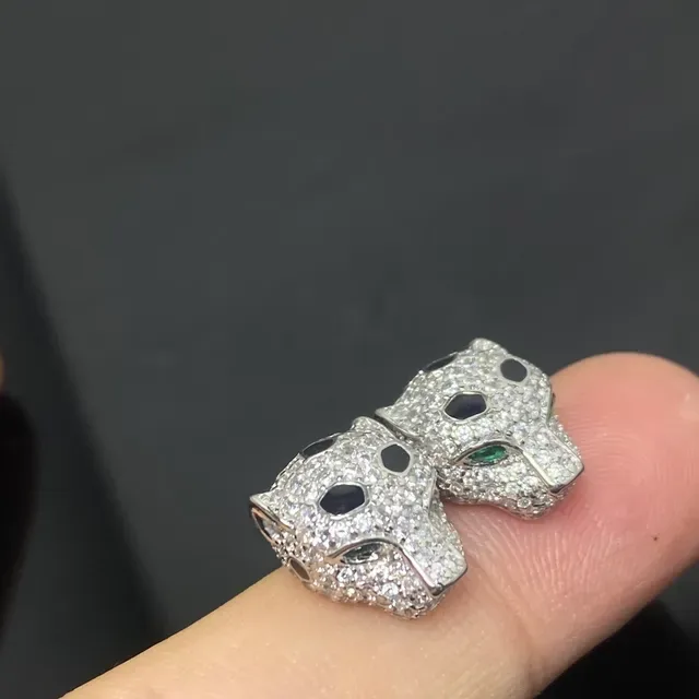 Gold Silver Panther-Head Silhouette Pavé-Set Crystal Earrings 4
