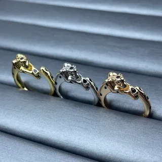 Gold Silver Sculpted Animal-Head Motif Open-Band Design Ring