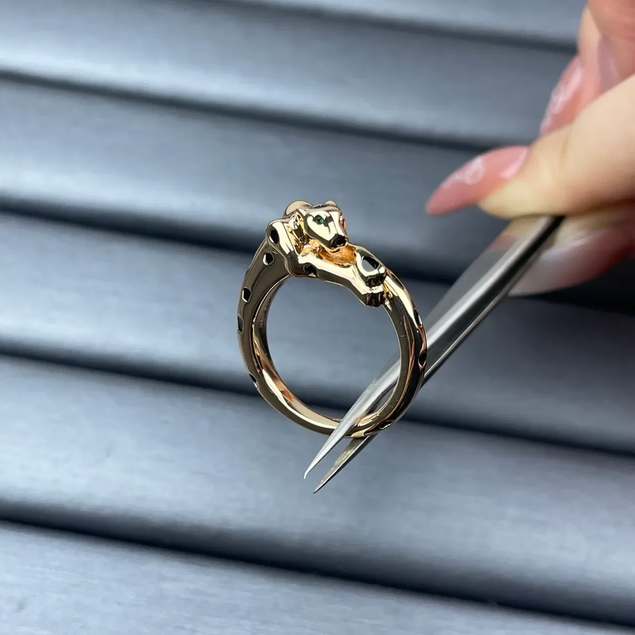 Gold Silver Sculpted Animal-Head Motif Open-Band Design Ring 7