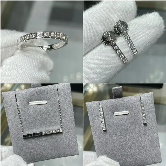 Gold Silver Segmented Rectangular Band Channel-Set Diamonds Ring 2
