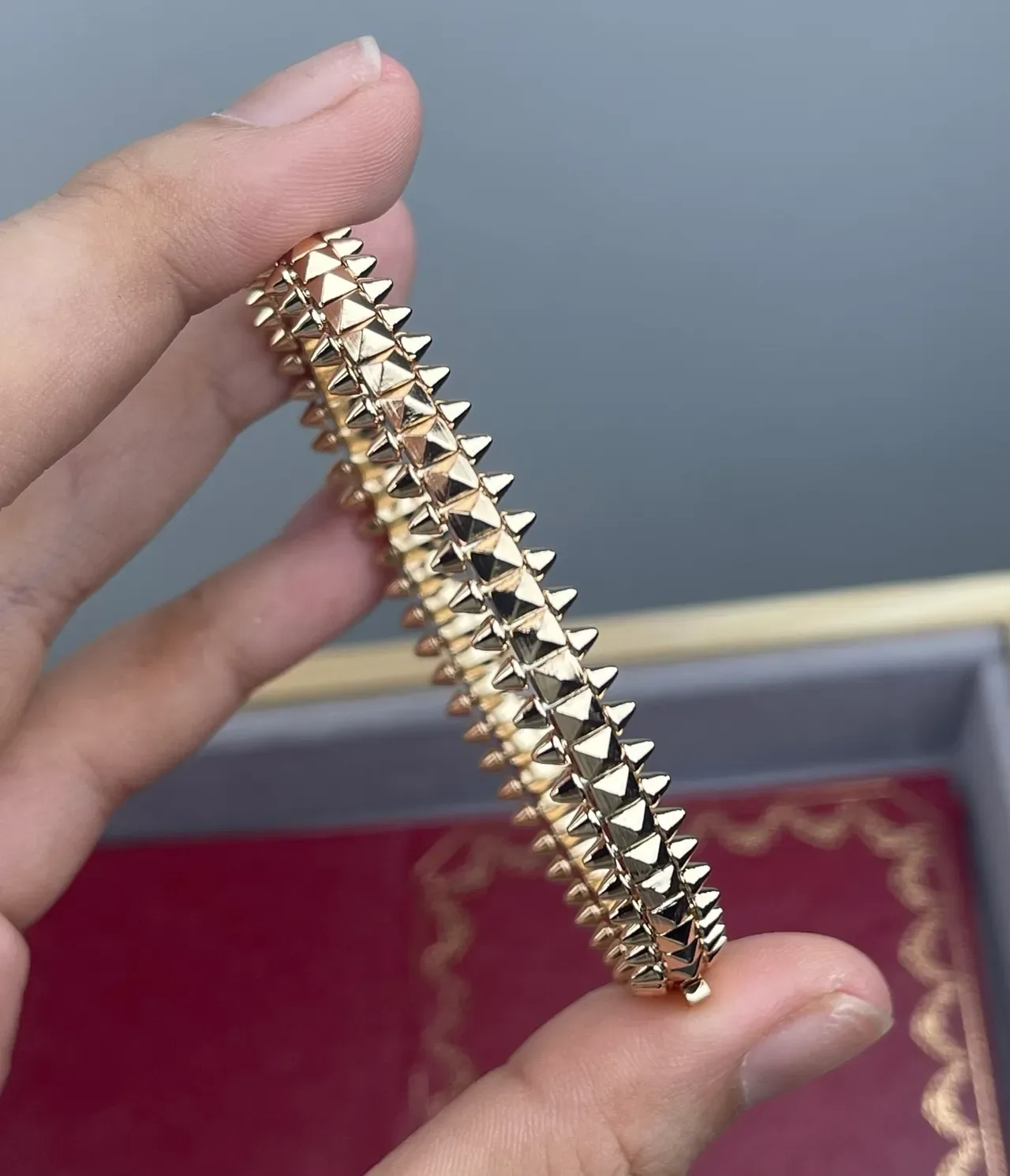Gold Silver Spiked Pyramid-Stud Bracelet 5