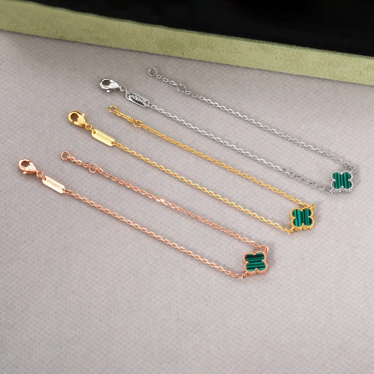 Gold Silver Thin Curb Chain Four-Leaf Clover Charm Bracelet 6