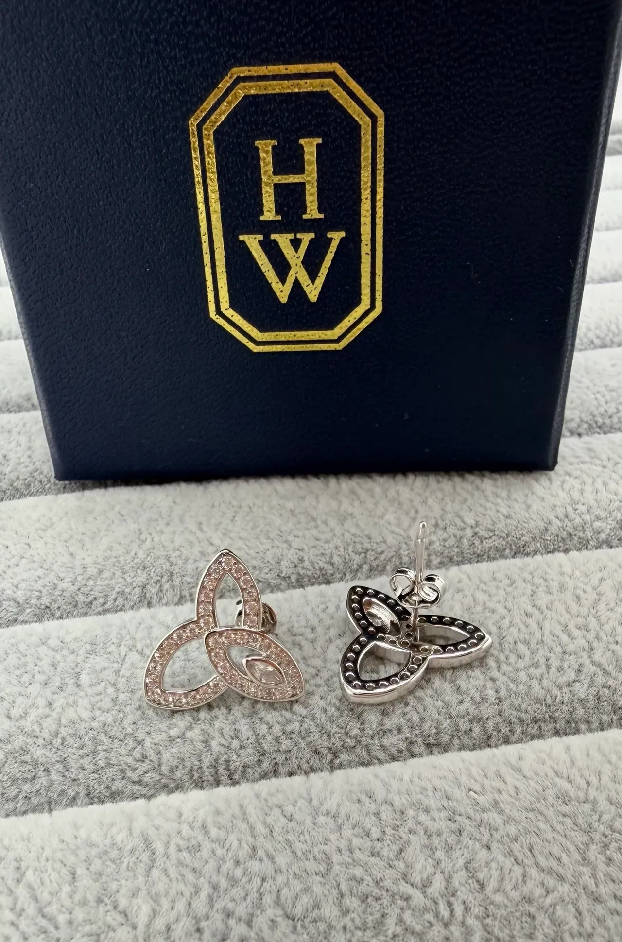 Gold Silver Trinity Knot Motif Pave-Set Clear Stones Earrings 2