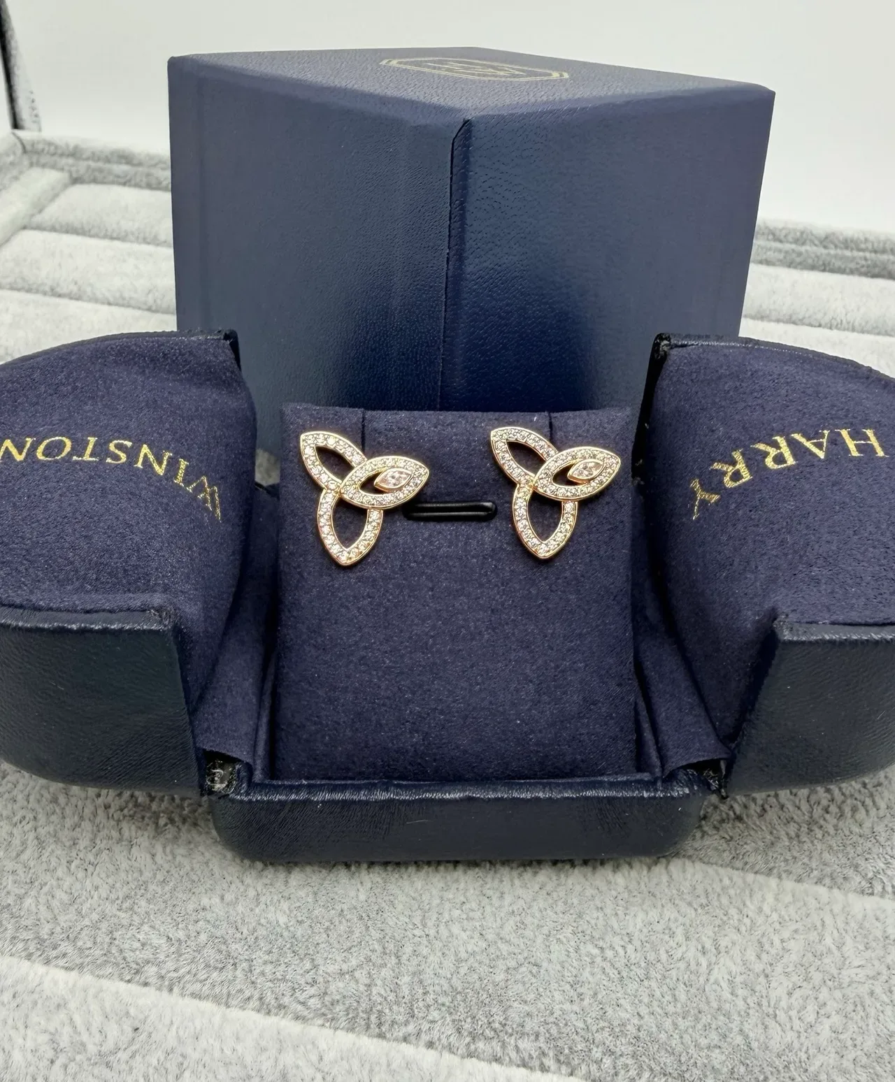 Gold Silver Trinity Knot Motif Pave-Set Clear Stones Earrings 4