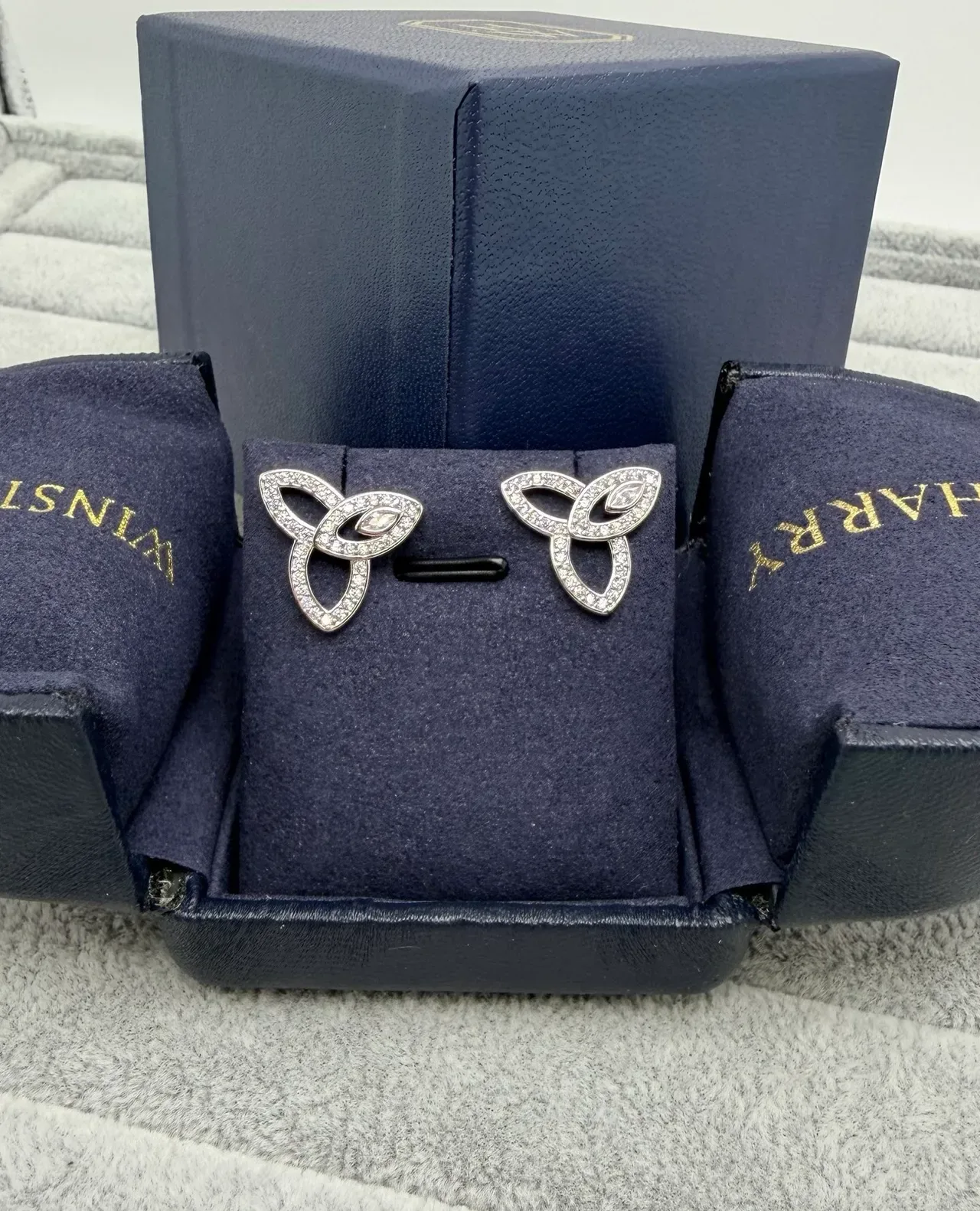 Gold Silver Trinity Knot Motif Pave-Set Clear Stones Earrings 5