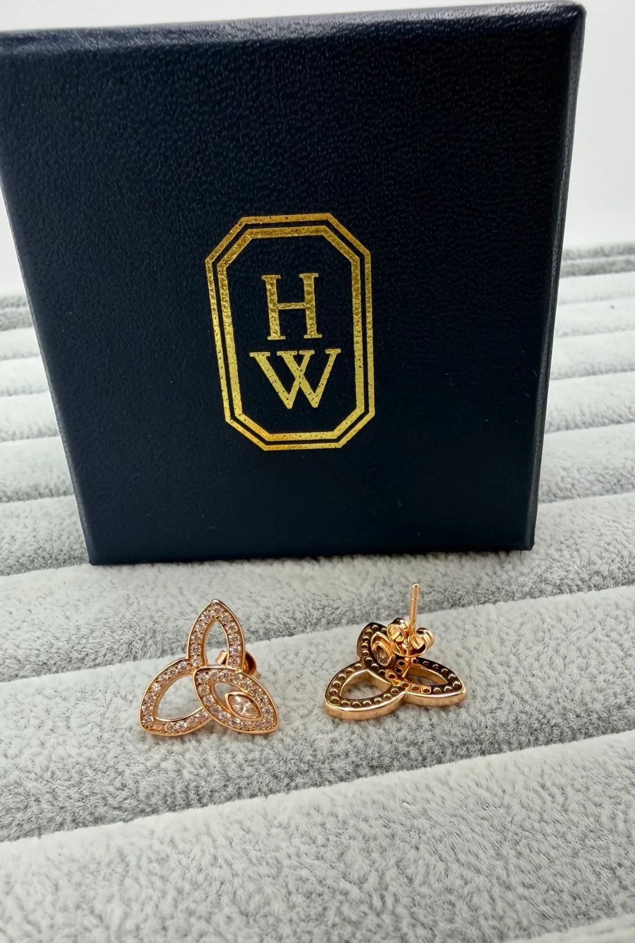 Gold Silver Trinity Knot Motif Pave-Set Clear Stones Earrings 6