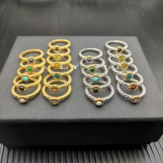 Gold Silver Twisted Rope Band Single Cabochon Stone Ring