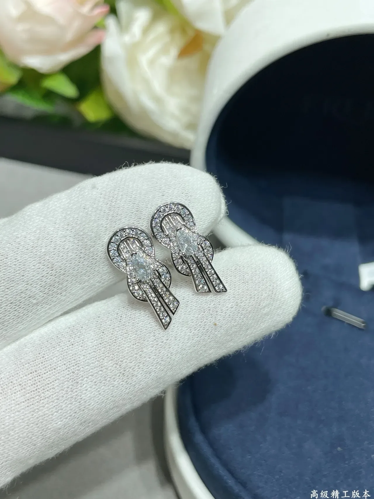 Gold-Tone and Silver-Tone Knot Motif Pavé Stud Earrings 3