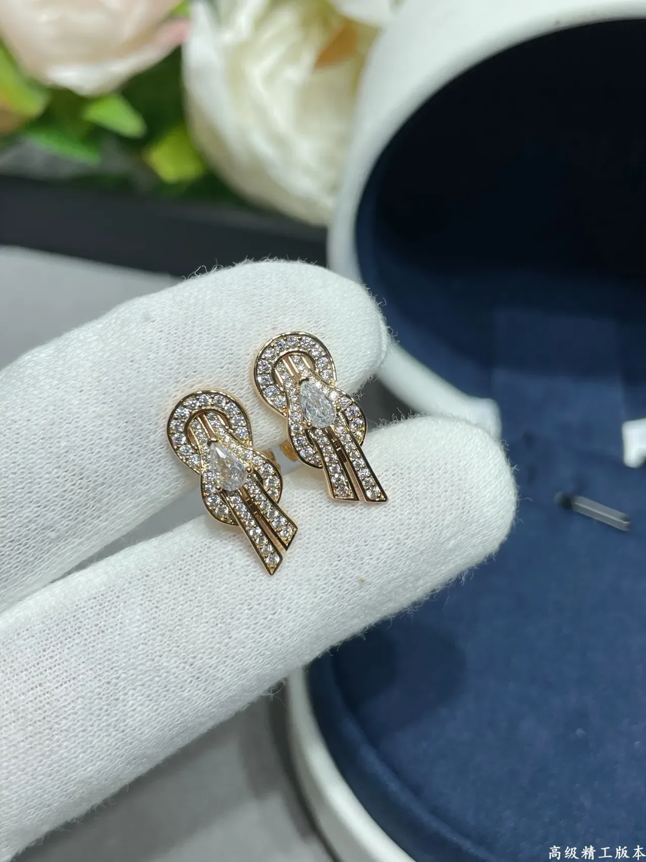 Gold-Tone and Silver-Tone Knot Motif Pavé Stud Earrings 4