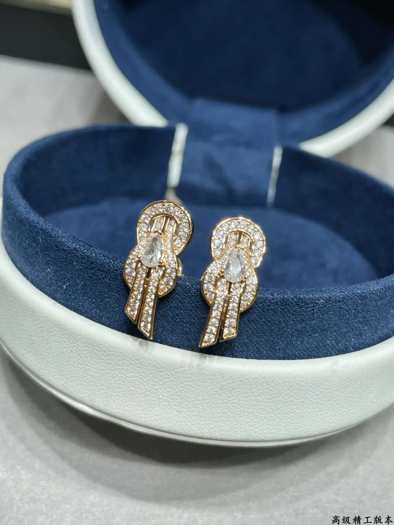 Gold-Tone and Silver-Tone Knot Motif Pavé Stud Earrings 6
