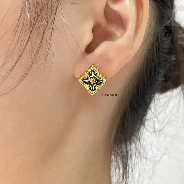 Gold-Tone Blue Enamel Floral Stud Earrings 9