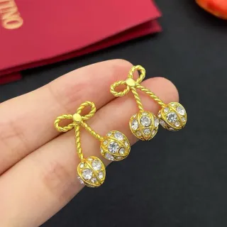 Gold-Tone Bow and Crystal Cherry Earrings