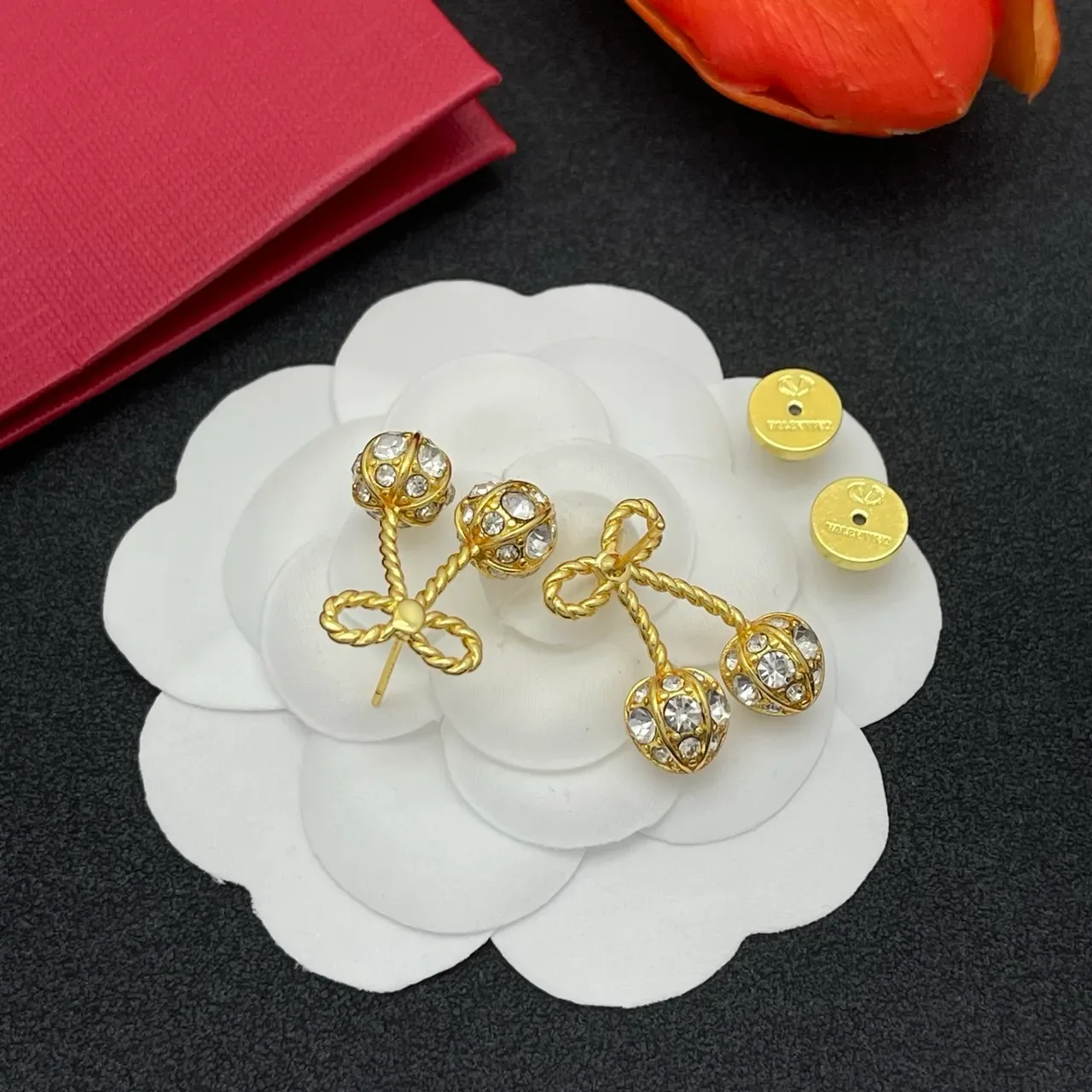 Gold-Tone Bow and Crystal Cherry Earrings 3