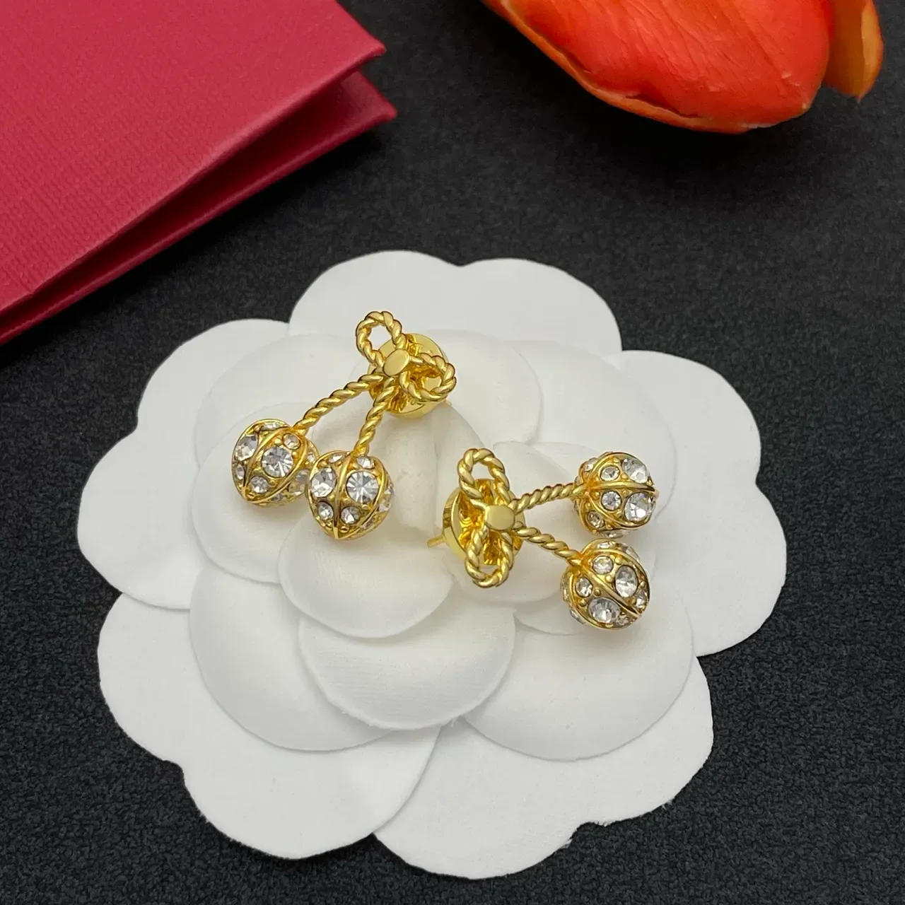 Gold-Tone Bow and Crystal Cherry Earrings 6
