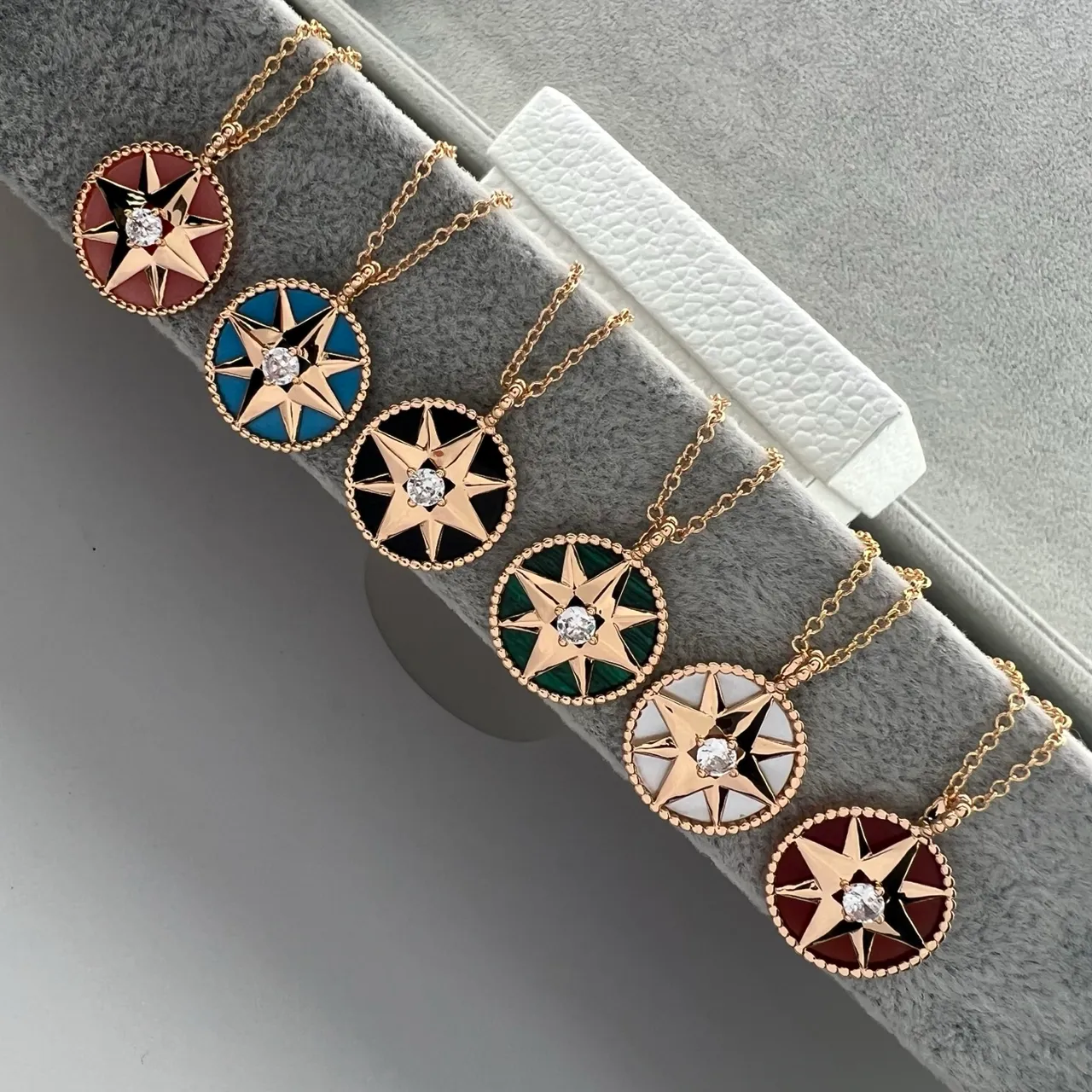 Gold-Tone Compass Star Enamel Pendant Necklaces 1