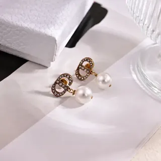 Gold-Tone Crystal Motif and Pearl Drop Earrings