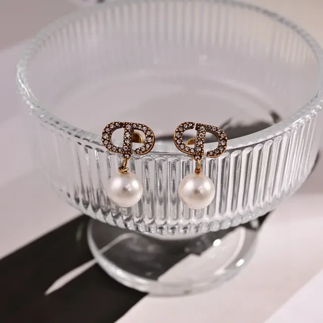 Gold-Tone Crystal Motif and Pearl Drop Earrings 2