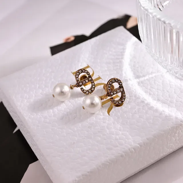 Gold-Tone Crystal Motif and Pearl Drop Earrings 3