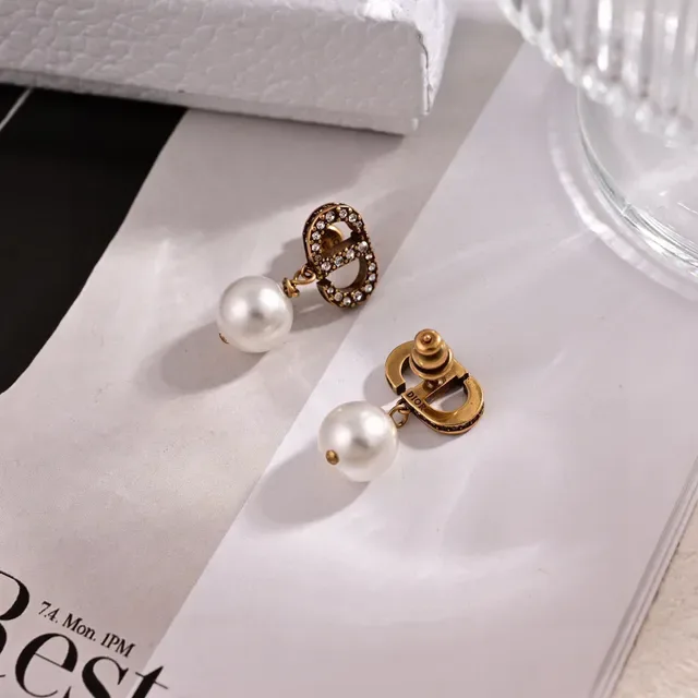 Gold-Tone Crystal Motif and Pearl Drop Earrings 4