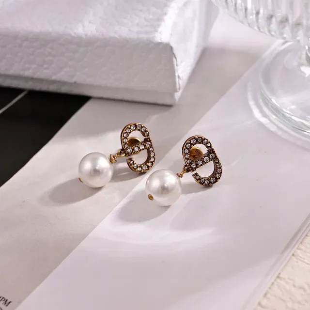 Gold-Tone Crystal Motif and Pearl Drop Earrings 5