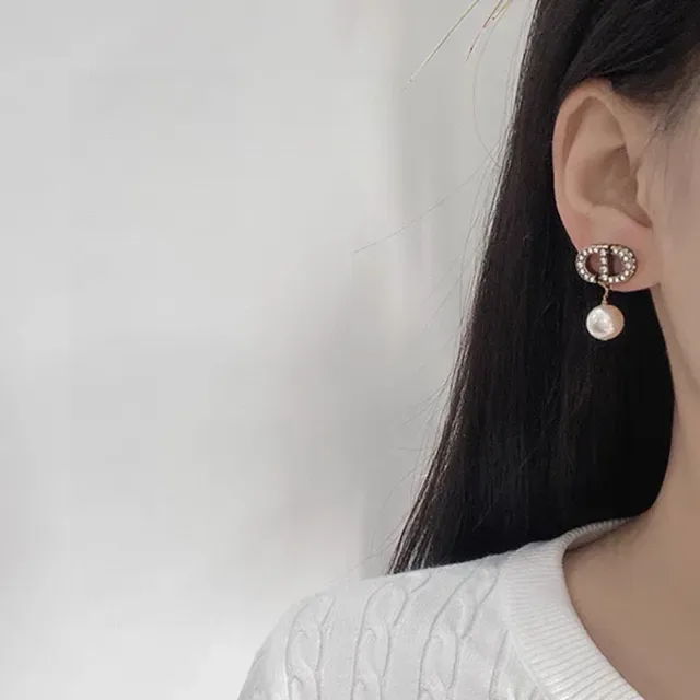 Gold-Tone Crystal Motif and Pearl Drop Earrings 6