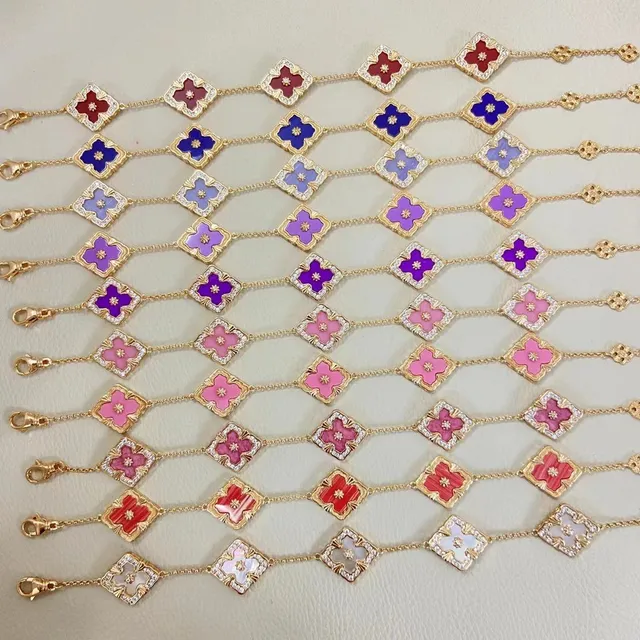 Gold-Tone Enamel Floral Quatrefoil Pavé Bracelet 4