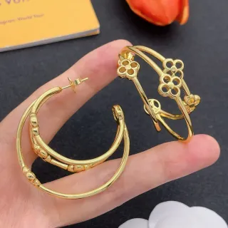 Gold-Tone Floral and Textured Double Hoop Earrings
