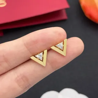 Gold-Tone Geometric V-Shaped Triangular Stone Stud Earrings