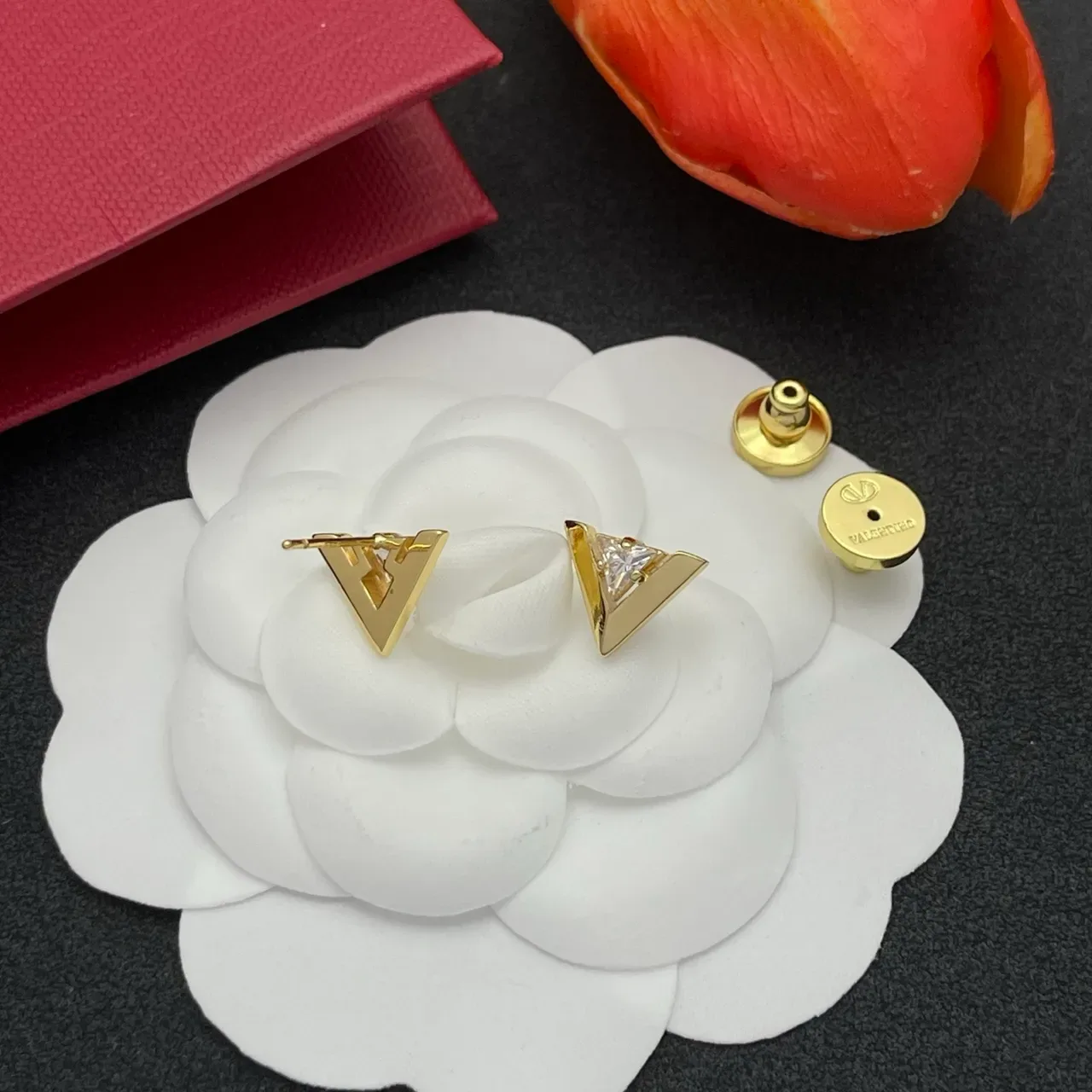 Gold-Tone Geometric V-Shaped Triangular Stone Stud Earrings 4
